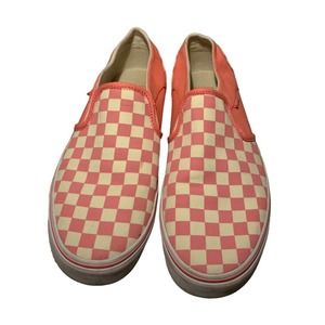 Vans Womens Classic Checker 11 Slip-On Pink White Skate Shoes Canvas Sneaker